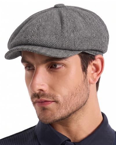 ZLYC Newsboy Cap for Men Summer Flat Cap Lightweight Beret Hat - color: Herringbone Black and White