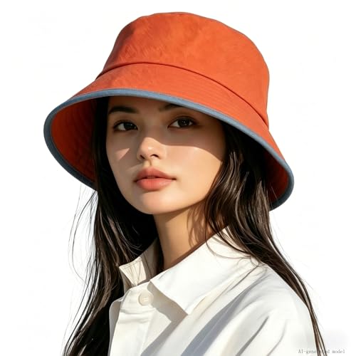 Summer Bucket Hat for Woman Men Cotton Wide Brim Sun Hat - color: Red