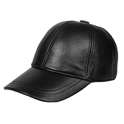 Genuine Leather Unisex Baseball Cap - color: Black