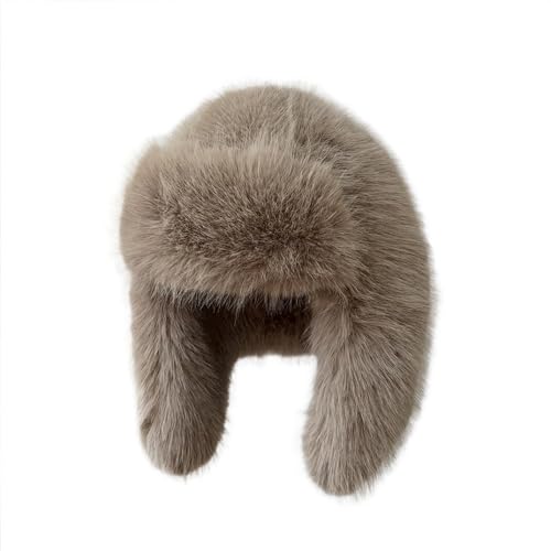 Luxurious Faux Mink Fur Ladies Trapper Hat，Pure Color Simplistic Women’s Winter Hat，Furry Ushanka Warm Hat - color: Camel