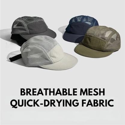 FASHIXD Mesh 5 Panel Runner Hat for Men Flat Brim Quick Dry Running Hat - color: Black
