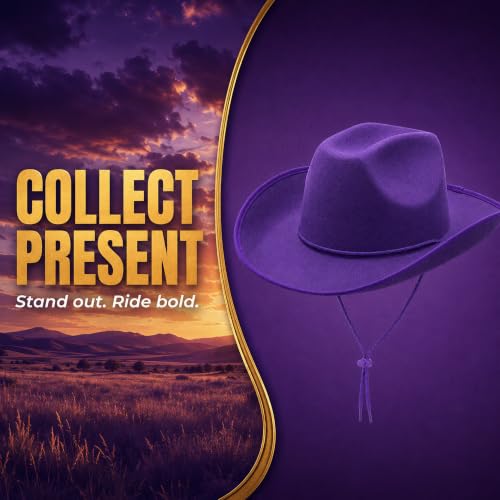 COLLECT PRESENT Plain Felt Cowboy & Cowgirl Hat for Men and Women | Western Studded Cowboy Hat in Adult Sizes - color: Purple