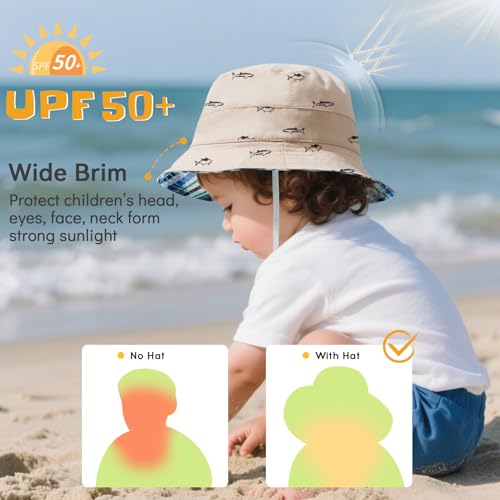 Durio UPF 50+ Baby Sun Hat Wide Brim Toddler Bucket Hats for Boys 0-8 Years - color: 2pack Beige/Blue, size: 6-12 Months