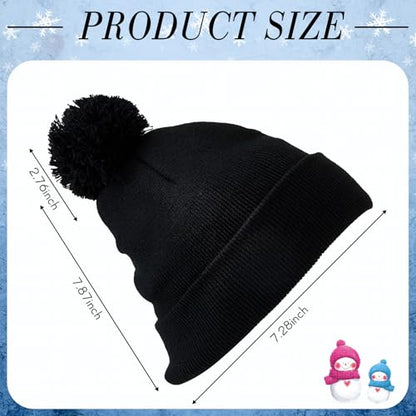 Geyoga 2 Pcs Pom Beanie Hat Men Women Winter Hat Pom Knit Cap Beanies with Ball at Top Acrylic Winter Cap with Cuff - color: Beige,black, style: Classical