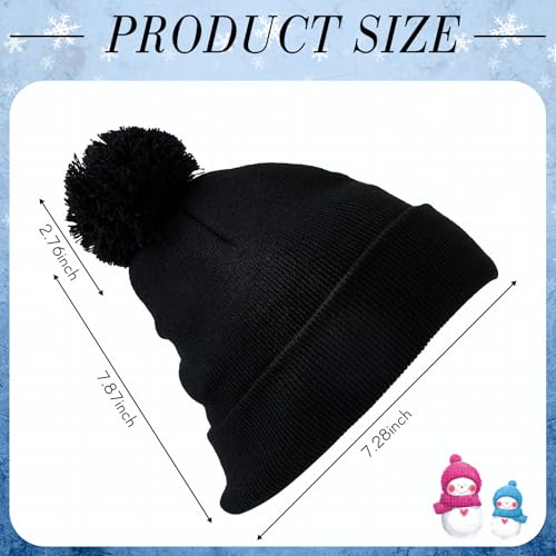 Geyoga 2 Pcs Pom Beanie Hat Men Women Winter Hat Pom Knit Cap Beanies with Ball at Top Acrylic Winter Cap with Cuff - color: Beige,black, style: Classical
