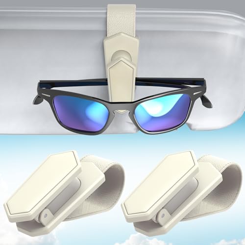 Veharvim One-Handed-Operation Sunglasses Holder for Car, Visor Sunglass Holder Clip, Car Accessories Interior, Universal Fit Silicone Padded Visor Sunglass Holder Car, Unmatched Durability (2 Pack) - color: Beige, size: 2 Pack
