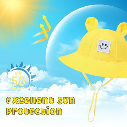 Baby Bucket hat Cute Infant Bear Sun Hat Summer Girls Boys Cap - color: White