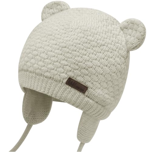 Duoyeree Baby Winter Hat, Bear Knit Earflaps Cotton Lined for Toddler Kids - color: Apricot, size: 0-6 Months