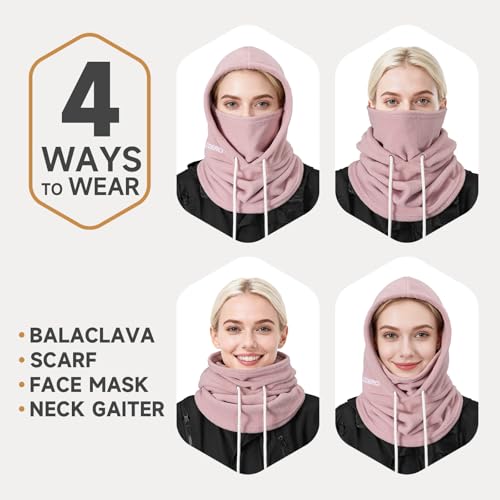 OZERO Face Balaclava Ski Mask: Windproof Thermal Convertible for Men Women - color: Pink