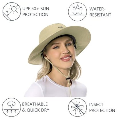 BASSDASH UPF 50+ Mosquito Sun Hat with Hidden Head Net and Neck Flap for Men Women Outdoor Fishing Hiking Camping - color: Khaki