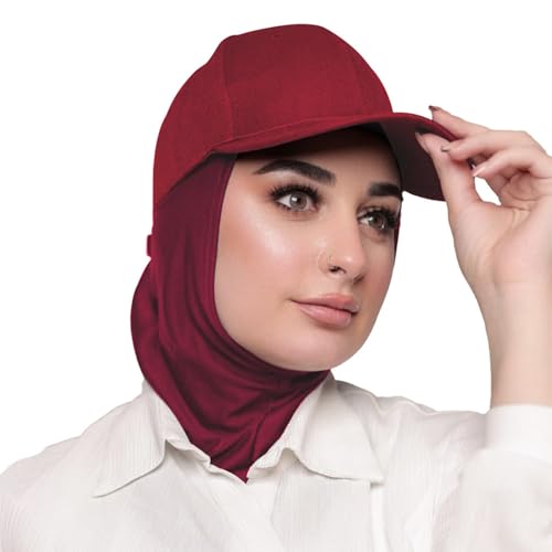 One-Piece Hijab Baseball Cap for Women Quick Dry Sun Hat Outdoor Headscarf - color: Burgundy