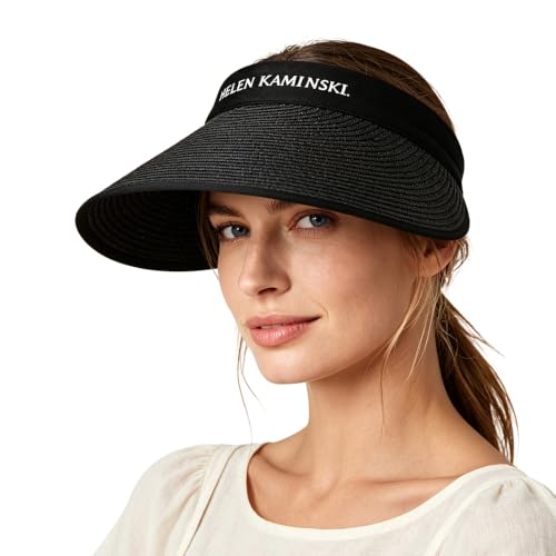 Women Straw Sun Visor Hat, Summer Wide Brim UV Protection Beach Cap Adjustable Sun Hat for Outdoor - color: Black