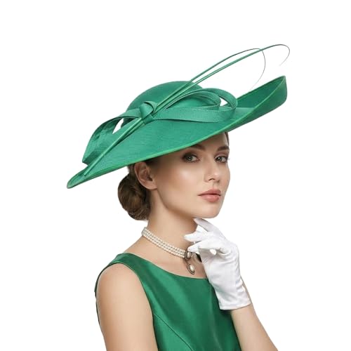 Royal Ladies Sinamay Weddings Hats Fascinators Big Brim Kentucky Church Fedoras Hat - color: Green