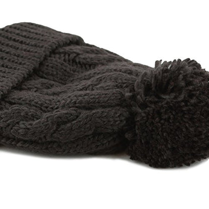 Women and Men Beanie Daily Winter Oversized Thick Stretchy Knitted Pom Pom Beanie Fleece Lined Beanie Hat - color: 1. Curly Dark Brown