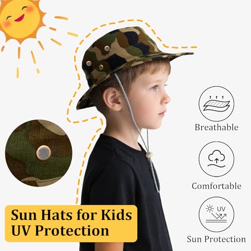 Kids Sun Hats for Boys Girls Bucket Hat UPF 50+ UV Protection Safari Hat Lightweight & Breathable Boonie Hat - color: 1 Pack-jungle Camo