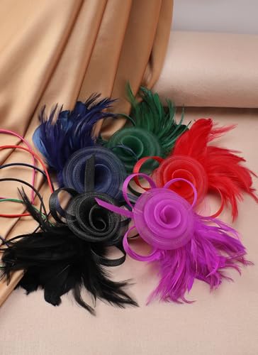 Zinniday Victorian Feather Fascinators Hats - 2025 Derby Attire Headwear with Hairpin,1920s Tea Party Hat for Woman - color: Green