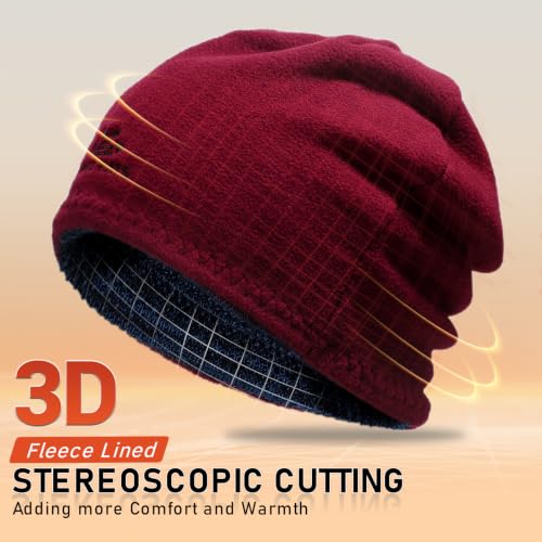 Winter Mens Beanie Hat Scarf Set Fleece Lined Windproof Ski Skull Cap Women - color: Blue+red