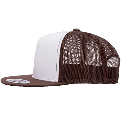 Yupoong 5-Panel YP Classic Trucker Cap | High Profile Flat Visor Snapback - color: Brown/White/Brown