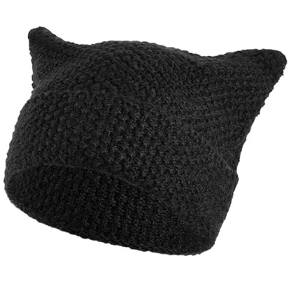 Avxdbr Black Cat Ear Beanies Warm Winter Soft Knit Hats for Women