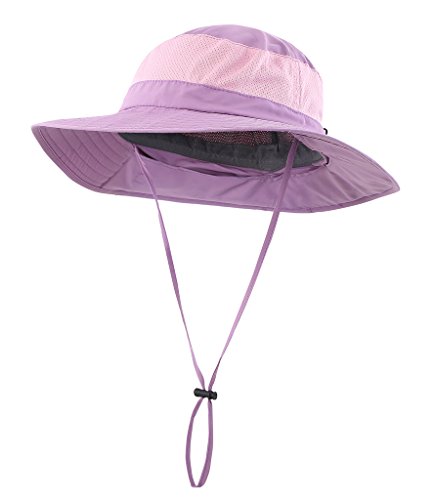 Home Prefer Outdoor UPF50+ Mesh Sun Hat Wide Brim Fishing Hat with Neck Flap Sun Hat for Men Women - color: Purple