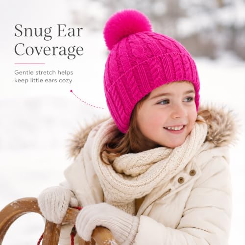 Toddler Baby Winter Hat with Earflap Kids Warm Twisted Knit Hat Infant Pom Pom Beanie Ski Cap for Baby Girls Boys - color: Rose Red, size: 2-6 Years