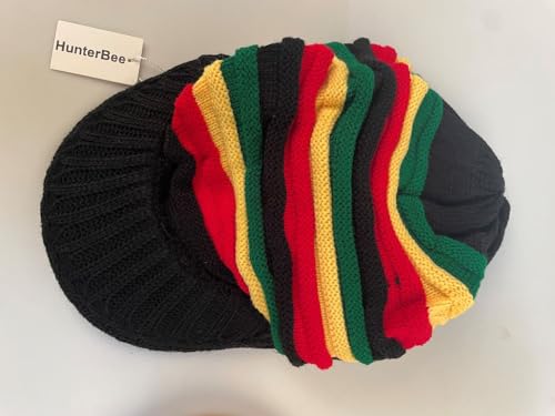 Rasta Wool Knit Hat,Reggae Jamaican Beanie,Crochet Colorful Skull Cap - color: Rainbow