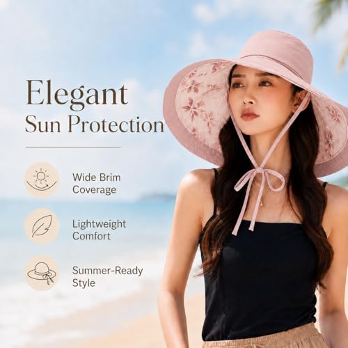 Wide Brim Sun Hats for Women UV Protection Reversible Bucket Hat Foldable Beach Hats Summer Hat for Garden Travel - color: Pink Tie-dye