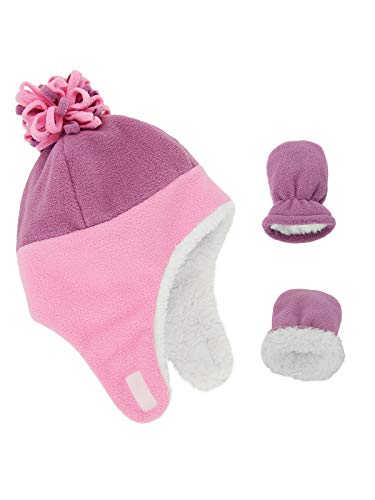 Baby Winter Hat and Mitten Set with Warm Sherpa-Fleece for Toddler & Infant - color: R2 Pink&rose, size: 2-4T