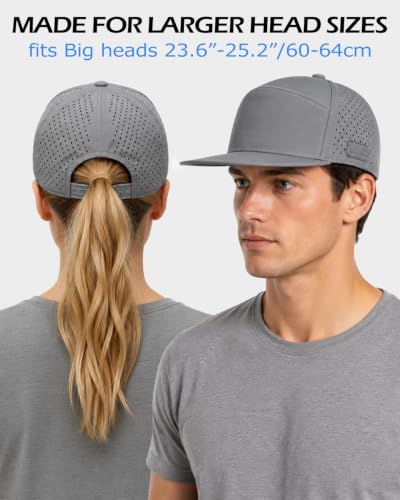XXL Performance Snapback Hat for Big Heads 23.6-25.6",Deep Crown Summer Cap - color: Black
