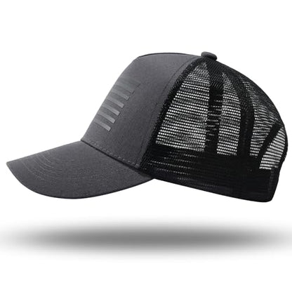 American Flag Trucker Hat - Snapback Hat, Baseball Cap for Men Women - Breathable Mesh Side, Adjustable Fit - for Casual Wear - color: Dark Gray/Black