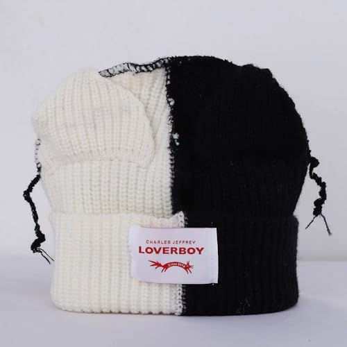 Knitted Beanie Hat Cute Rabbit Long Ears Fun Caps Fluffy Winter Warm Knitted Rabbit Hats Outdoor Slotty Cap - color: Black+white