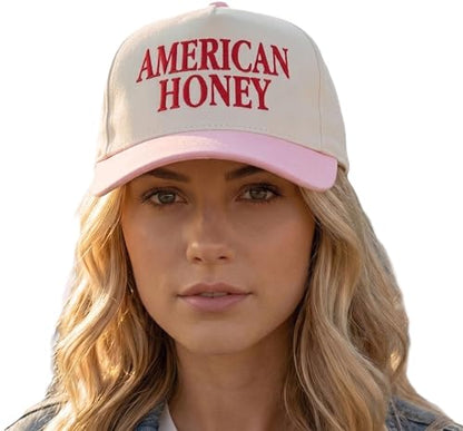 D&Y Retro 2-Tone Canvas Baseball Cap for Women - Funny Embroidered Distressed Snapback, Adjustable Cotton Dad Hat - color: American Honey-pink