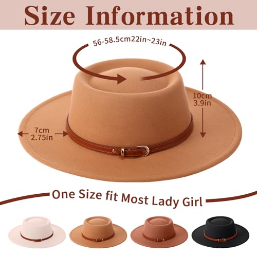 JaGely Hats Felt Hat for Women with Belt - color: Khaki, Black, Brown, Beige With Brown Belt