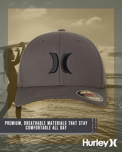 Hurley Mens Textured Fitted Baseball Cap, Moisture Wicking, Curved Brim - color: Dark Grey, size: Small-Medium