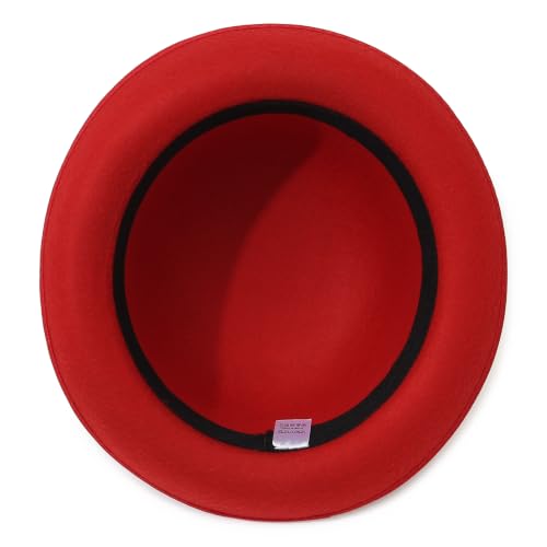 GEMVIE Classic Black Felt Derby Hat Lightweight Bowler Hat Novelty Costume Hat for Party Dress Ups - color: Red
