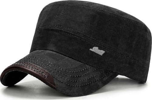 Cadet Hat Flat Top Hats Army Military Caps for Men Women - color: Black C