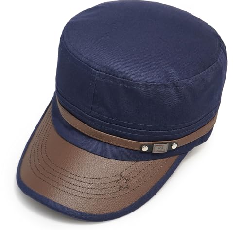 Army Cadet Cap for Men Women Military Flat Top Cap Baseball Caps - color: Star Navy Blue