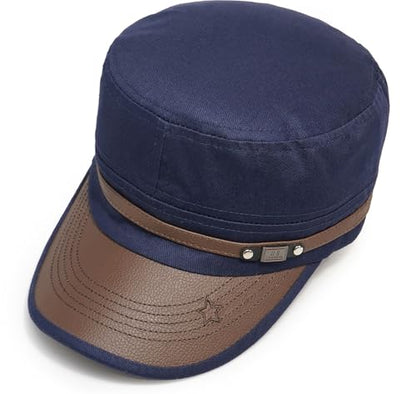 Army Cadet Cap for Men Women Military Flat Top Cap Baseball Caps - color: Star Navy Blue