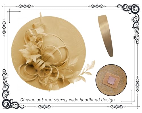 dressfan Fascinator Hats for Women,Linen Vintage Feather Headwear for Derby/Church/Wedding/Cocktail/Tea Party - color: Khaki