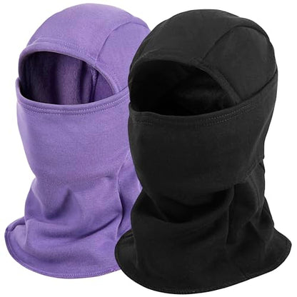 ZUMULIAN Balaclava Ski Mask for Adult, Full Face Mask Winter Fleece Thermal Cold Weather Outdoors Cover for Men Women 2 Packs - color: Black+purple