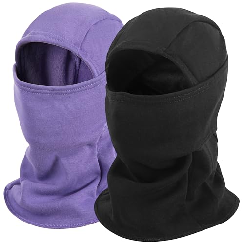 ZUMULIAN Balaclava Ski Mask for Adult, Full Face Mask Winter Fleece Thermal Cold Weather Outdoors Cover for Men Women 2 Packs - color: Black+purple