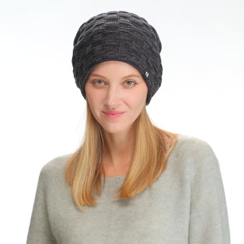 C.C Fuzzy Lined Beanie, Thick Soft Knit Winter Hat, Warm Cozy Skull Cap for Women & Men - color: Black / Charcoal Mix