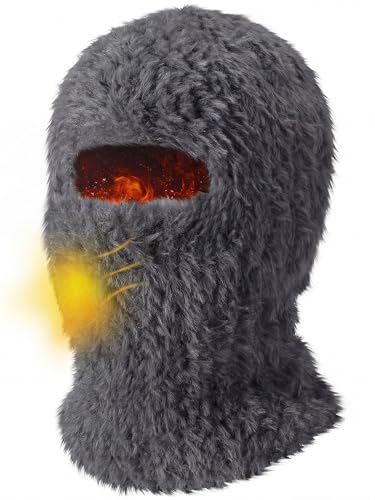Furry Balaclava Ski Mask for Man Woman, Fluffy Winter Face Cover - color: Dark Grey