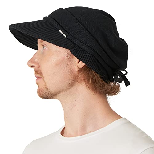 CHARM Organic Cotton Slouchy Visor Beanie - Women Slouch Hat Mens Baggy Knit Chemo Hat - color: Black