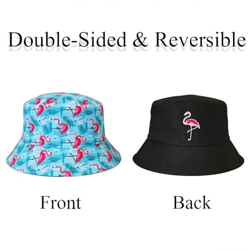 Summer Reversible Bucket Hat - Packable Cute Pineapple Sun Hat for Beach, Golf, Fishing, Travel, Outdoor for Women Men - color: Flamingo 01