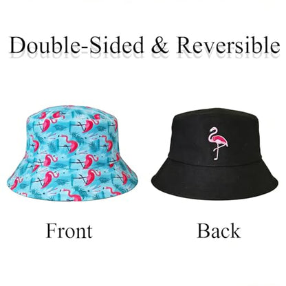 Summer Reversible Bucket Hat - Packable Cute Pineapple Sun Hat for Beach, Golf, Fishing, Travel, Outdoor for Women Men - color: Flamingo 01