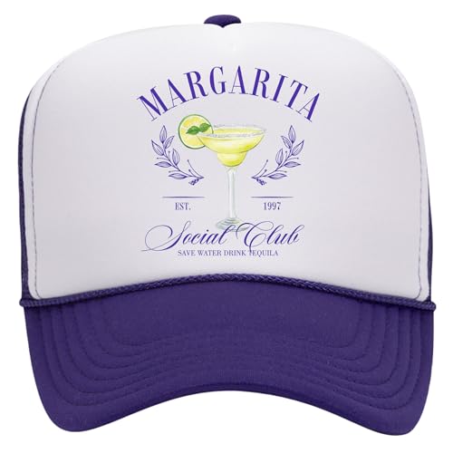 Margarita Social Club Trucker Hat | Margs Tequila Drinking Funny Cute Drinks | Premium Mesh Foam Trucker Hat for Men & Women - color: Purple/White