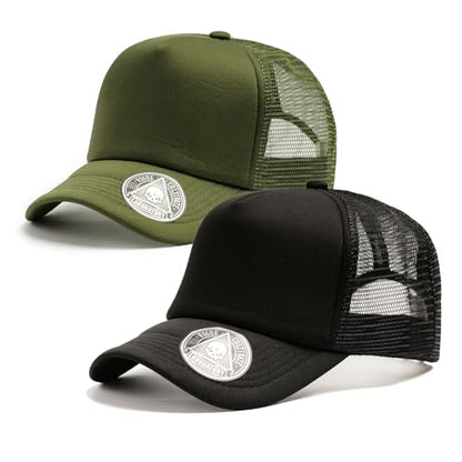 2-Pack Classic Foam Trucker Hat Summer Mesh Hat Lightweight Adjustable Back Buckle Strap - color: Black/Green