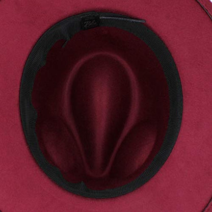Premium 3" Wide Brim Solid Color Felt Gold Chain Fedora Panama Hat - color: Burgundy