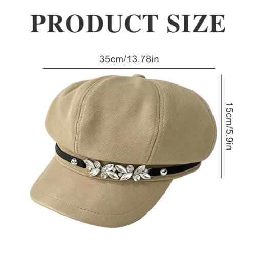 Newsboy Cabbie Baker Hat Octagonal Beret Cap Pageboy Visor Paperboy Hats Sailor Fiddler Caps for Women Men - color: Rhinestone Khaki